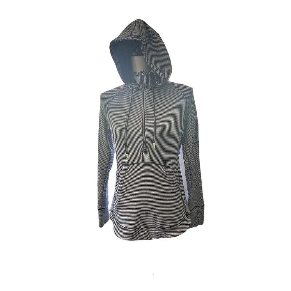 Athleta‎ Heavenly Heights Blue White Striped Hooded Pullover Sweatshirt XS